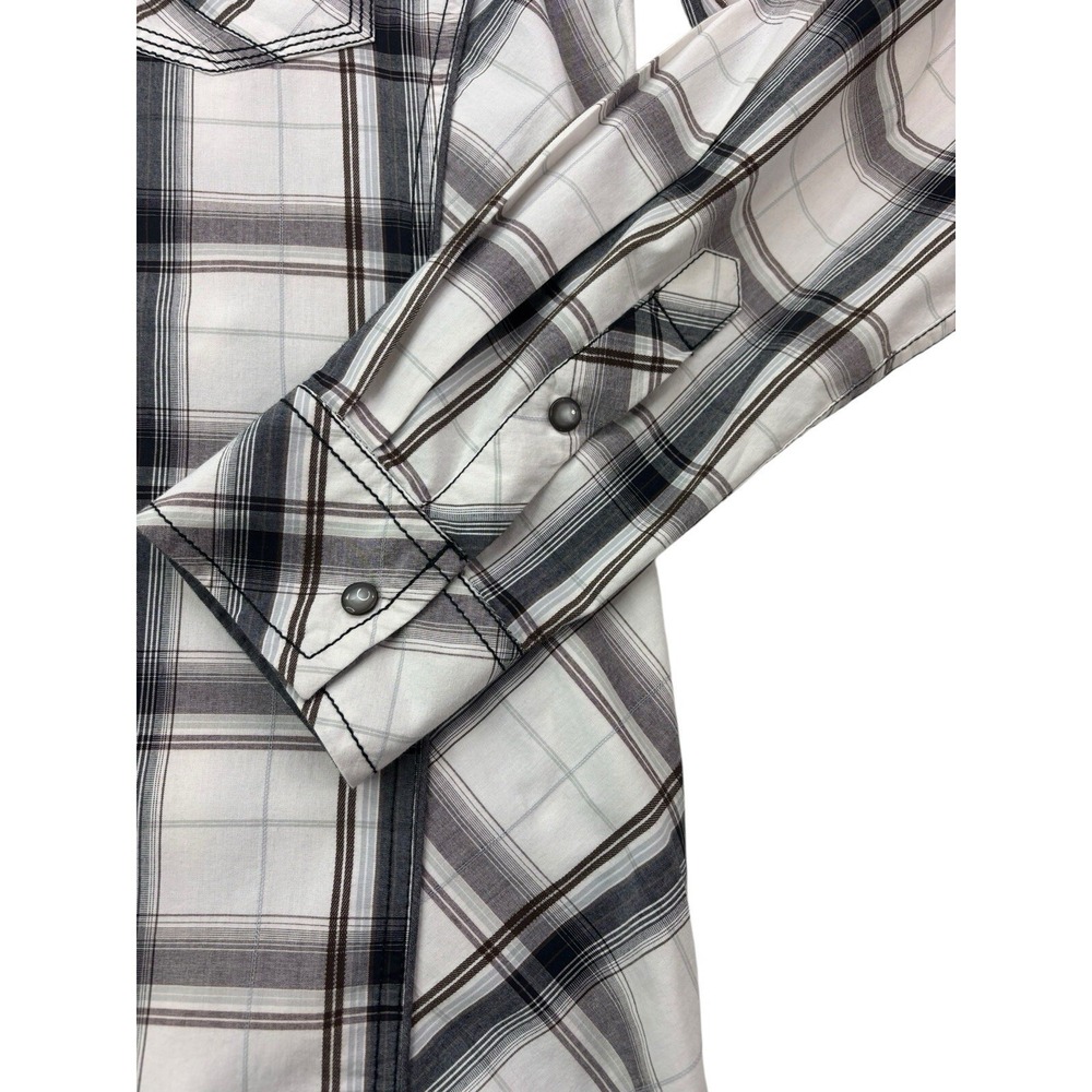 BKE Mens Athletic Fit Western Plaid Pearl Snap Shirt White Black Grey‎ Large - Picture 7 of 16